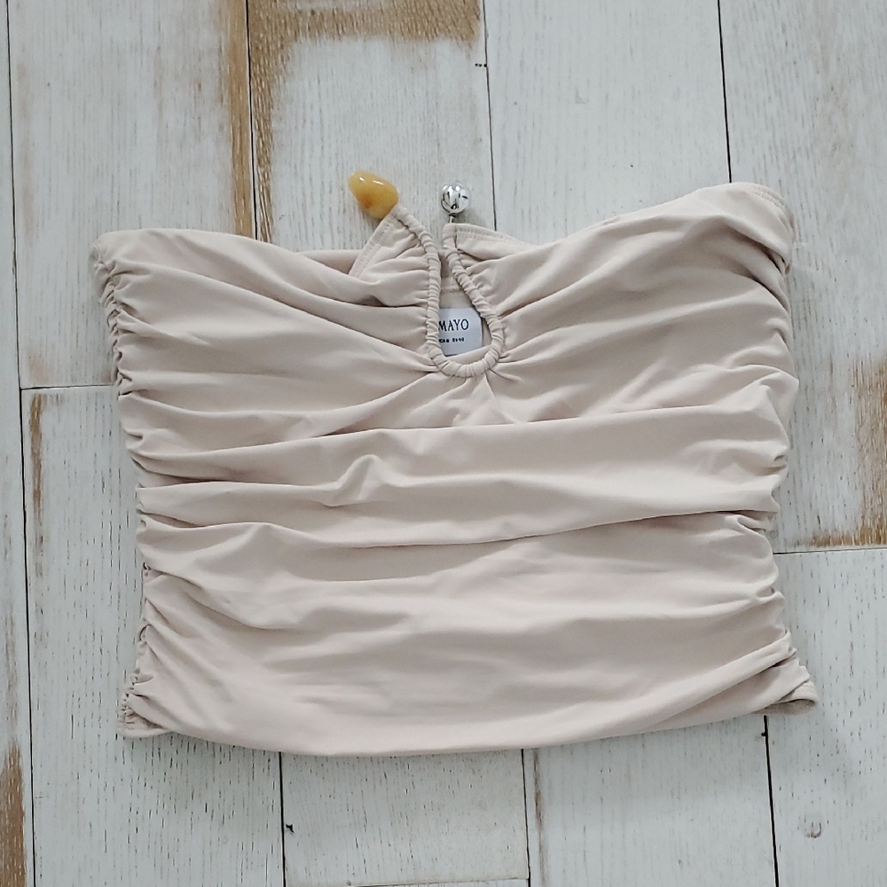 Peppermayo Cream Ruched Crop Top